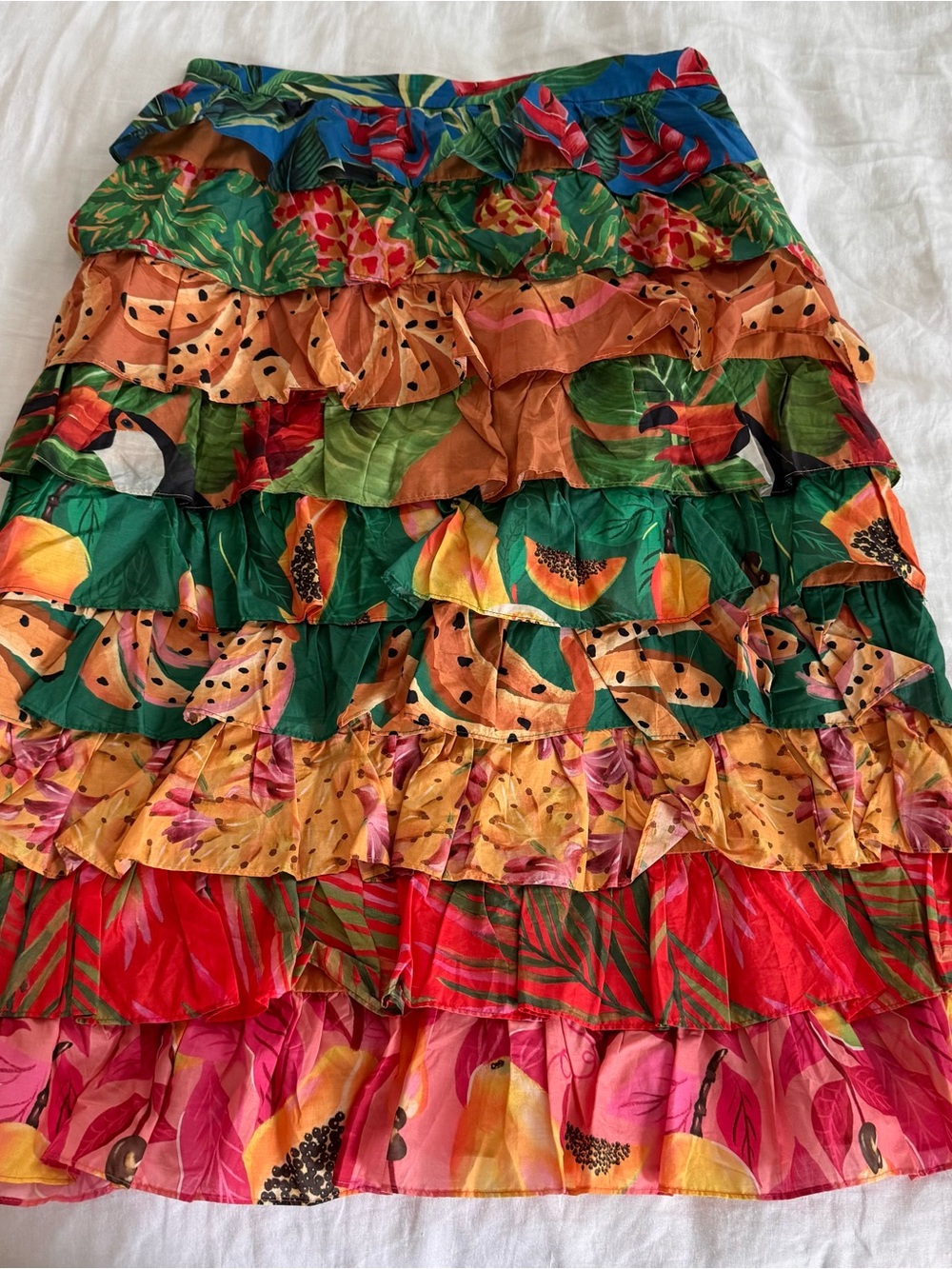 EUC Farm Rio Tiered Ruffle Multicolor Maxi Skirt